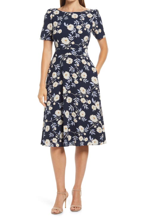 Floral Puff Sleeve Fit & Flare Dress