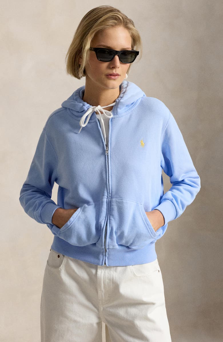 Polo Ralph Lauren Full Zip Cotton Blend Fleece Hoodie, Alternate, color, Baby Blue