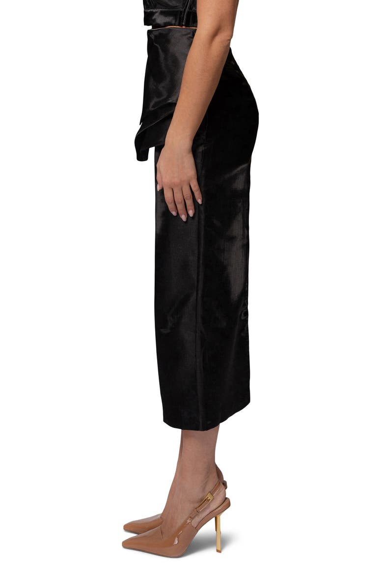 Reception Ruffle Satin Midi Skirt, Alternate, color, BLACK
