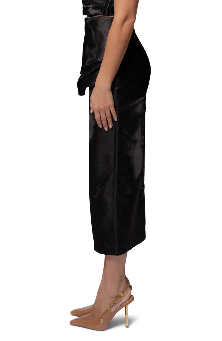 JLUXLABEL Reception Ruffle Satin Midi Skirt, Alternate, color, Black