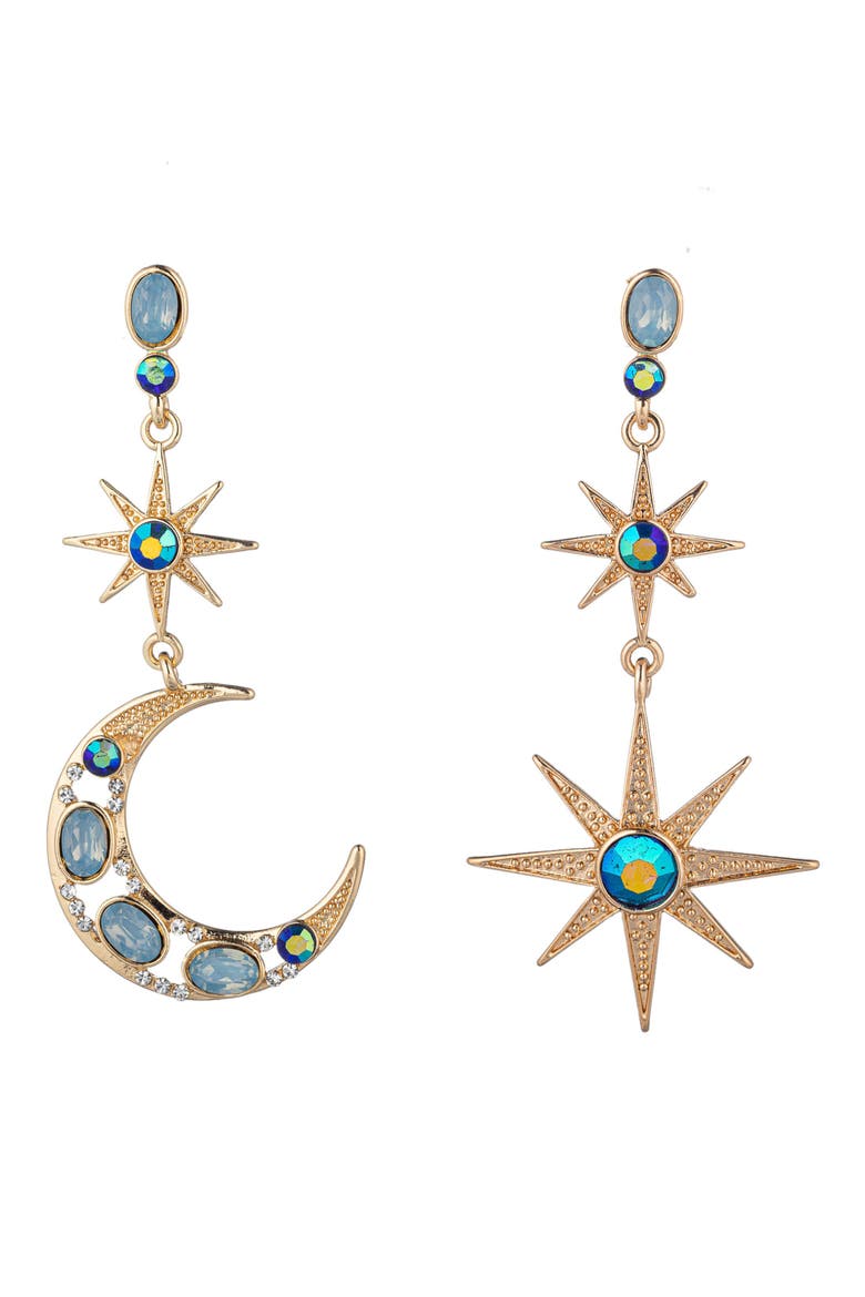 Start Sun & Moon Crystal Statement Drop Earrings, Main, color, GOLD