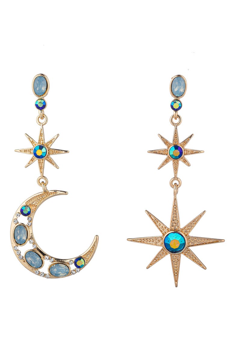EYE CANDY LOS ANGELES Start Sun & Moon Crystal Statement Drop Earrings, Main, color, Gold