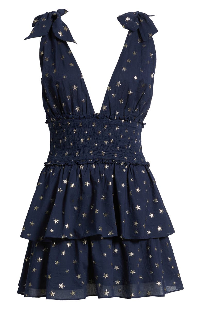LoveShackFancy Soira Metallic Print Sleeveless Minidress, Alternate, color, Celestial Navy