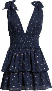 LoveShackFancy Soira Metallic Print Sleeveless Minidress