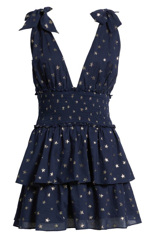 Loveshackfancy Soira Metallic Print Sleeveless Minidress In Blue