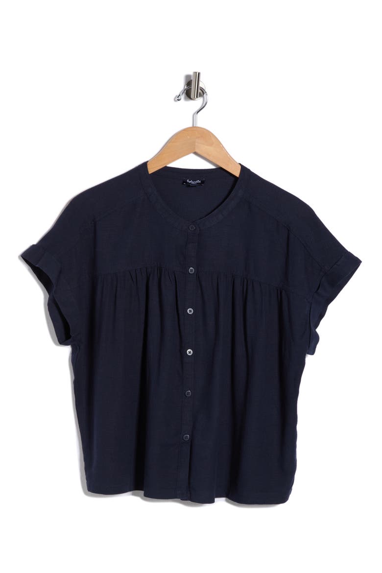Short Sleeve Button-Up Top, Alternate, color, NAVY BLUE