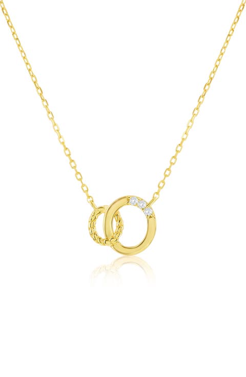 Interlocking Double Ring Cubic Zirconia Pendant Necklace
