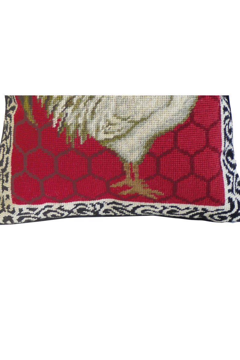 Red Black & White Rooster Needlepoint Accent Pillow, 14" x 14", Alternate, color, Red