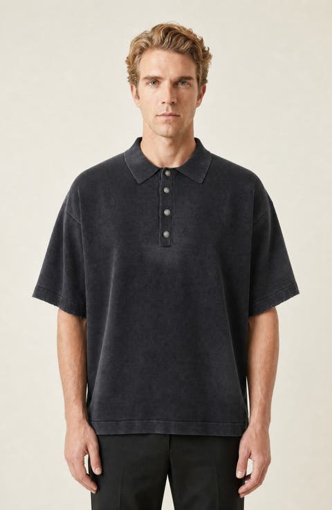 Washed Short Sleeve Snap Button Polo Shirt