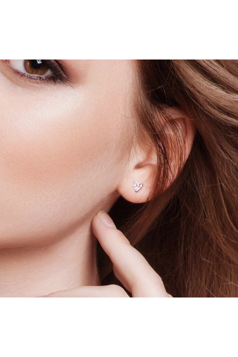 Cubic Zirconia Heart Stud Earrings, Alternate, color, Sterling Silver