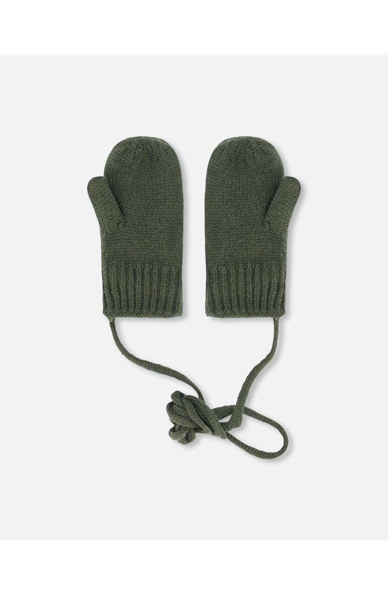 Deux par Deux Baby Boy's Knitted Mittens With String Forest Green, Alternate, color, 