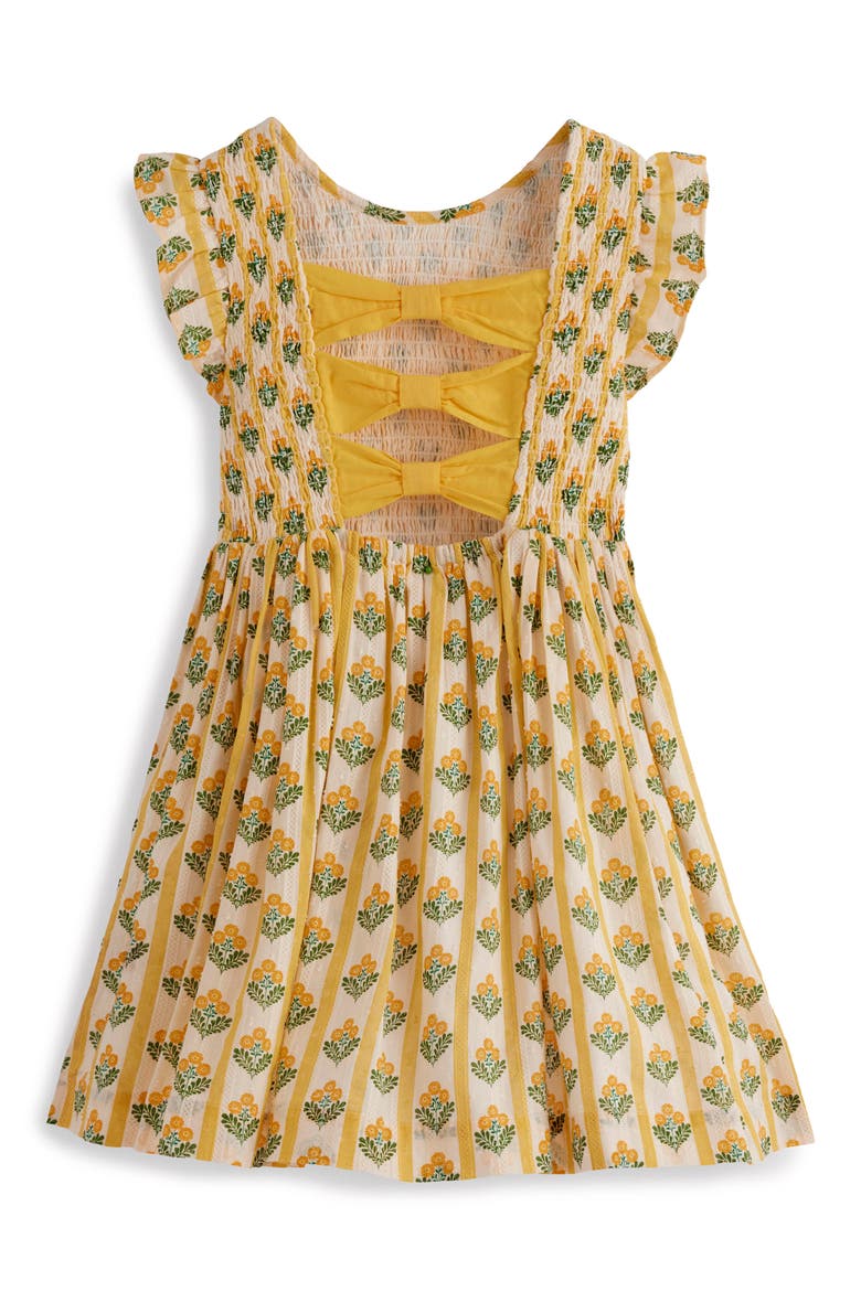 Kids' Floral Print Back Bow Dress, Alternate, color, HONEYCOMB YELLOW FLOWER STEM