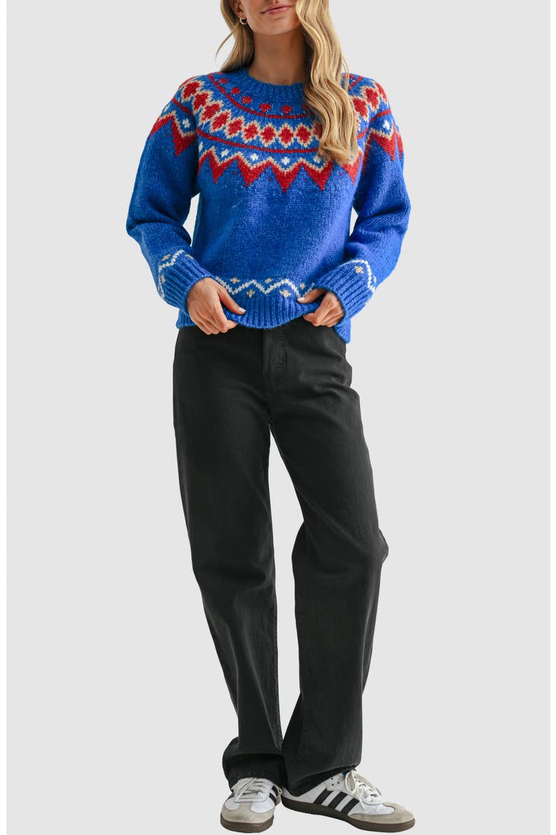 Fair Isle Crewneck Sweater, Alternate, color, BLUE MULTI