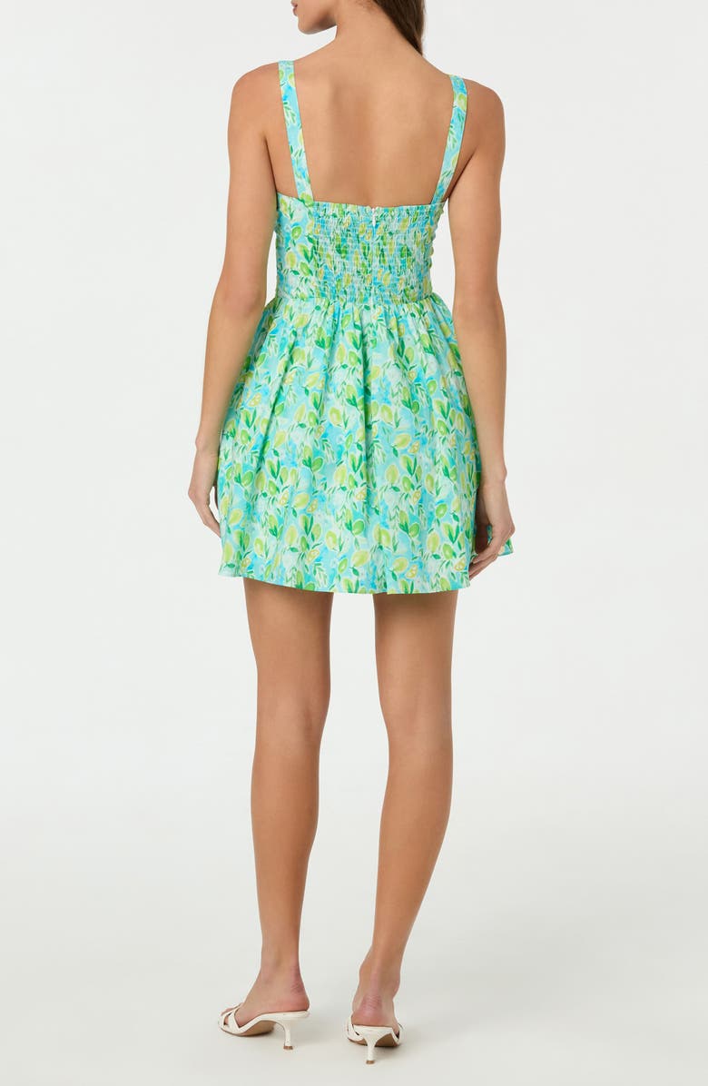 ASTR the Label Ruched Bodice Cotton Dress, Alternate, color, Aqua Lime Print