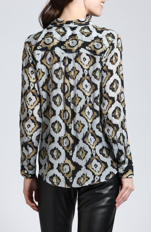 APNY APNY ABSTRACT PRINT ROLL TAB SLEEVE CHIFFON BUTTON-UP SHIRT