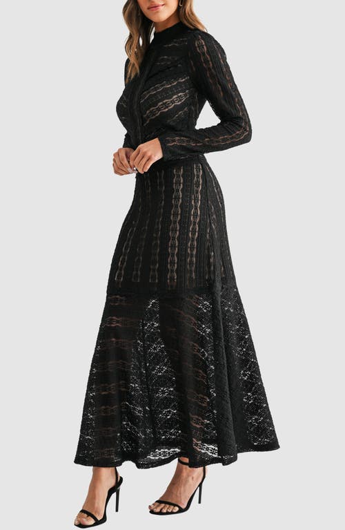 Mila Mae Lace Chevron Stripe Long Sleeve Maxi Dress In Black