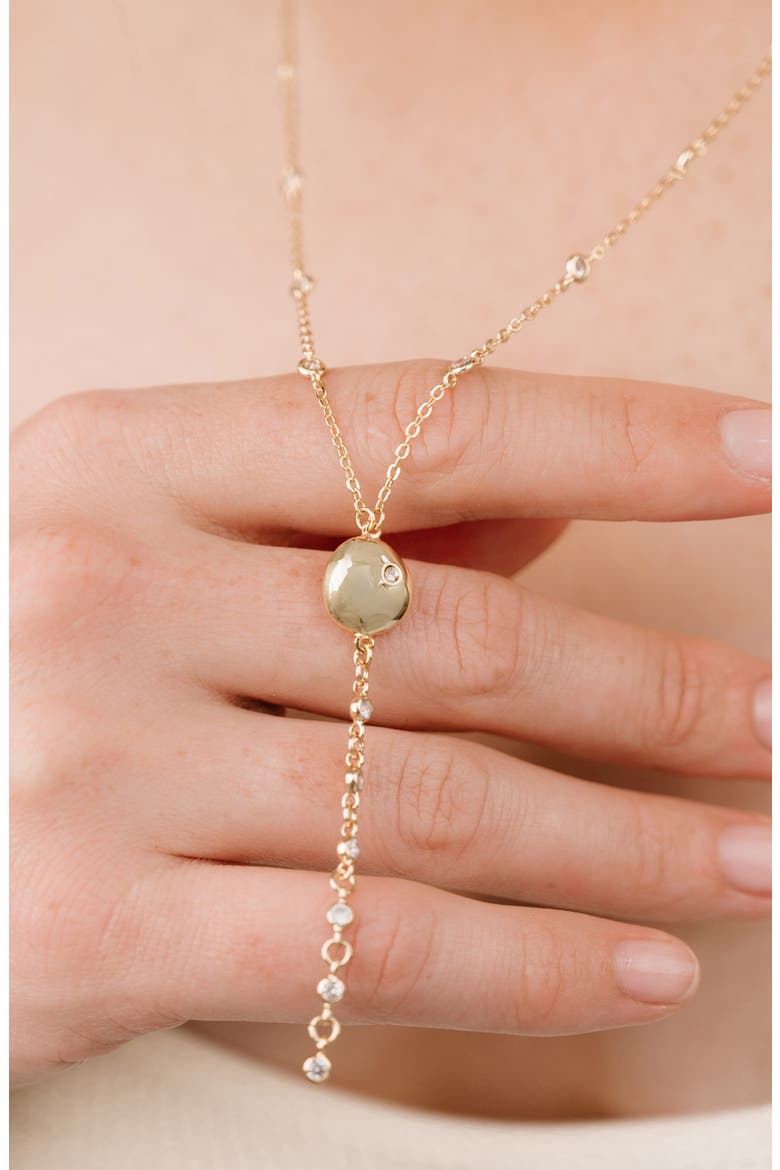 Polished Pebble Cubic Zirconia Station Y-Necklace, Alternate, color, GOLD