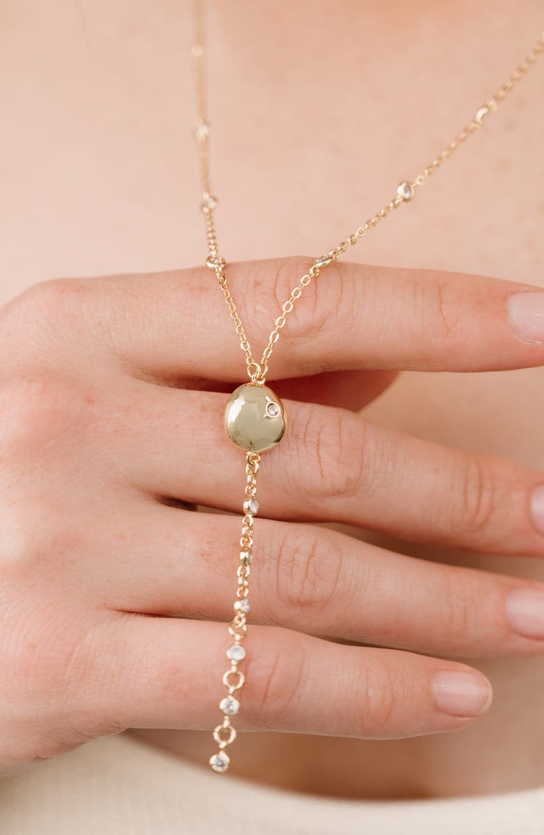 Ettika Polished Pebble Cubic Zirconia Station Y-Necklace, Alternate, color, Gold