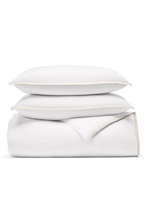 Framed Organic Cotton Percale Duvet Cover & Shams Set