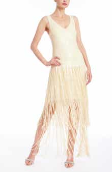Jewel Badgley Mischka Mixed Media Fringe Skirt Cocktail Dress