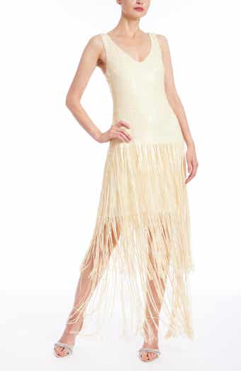 Jewel Badgley Mischka Mixed Media Fringe Skirt Cocktail Dress