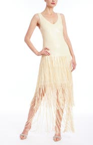 Jewel Badgley Mischka Mixed Media Fringe Skirt Cocktail Dress