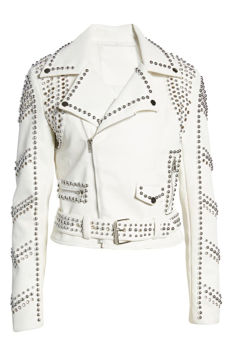 AZALEA WANG Stud Moto Faux Leather Jacket, Alternate, color,