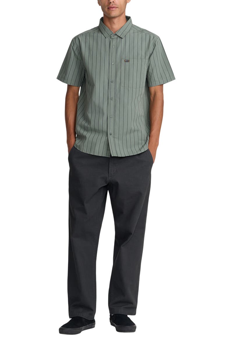 Dayshift Workwear Stripe Short Sleeve Button-Up Shirt, Alternate, color, SAGE LEAF