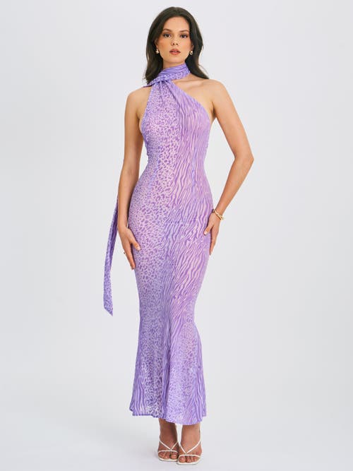 Miss Circle Olena Haler Neck Mesh Maxi Dress In Purple