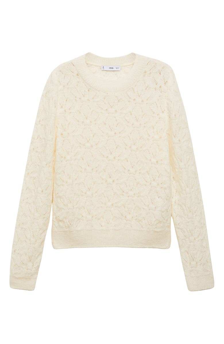 MANGO Floral Open Stitch Crewneck Sweater, Main, color, 