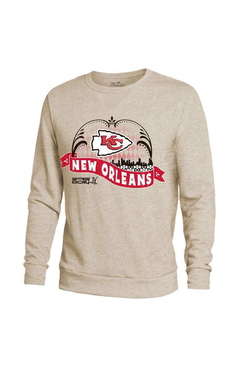Majestic Threads Men's Majestic Threads Cream Kansas City Chiefs Super Bowl LIX Oversized Fleece Sweatshirt, Alternate, color,