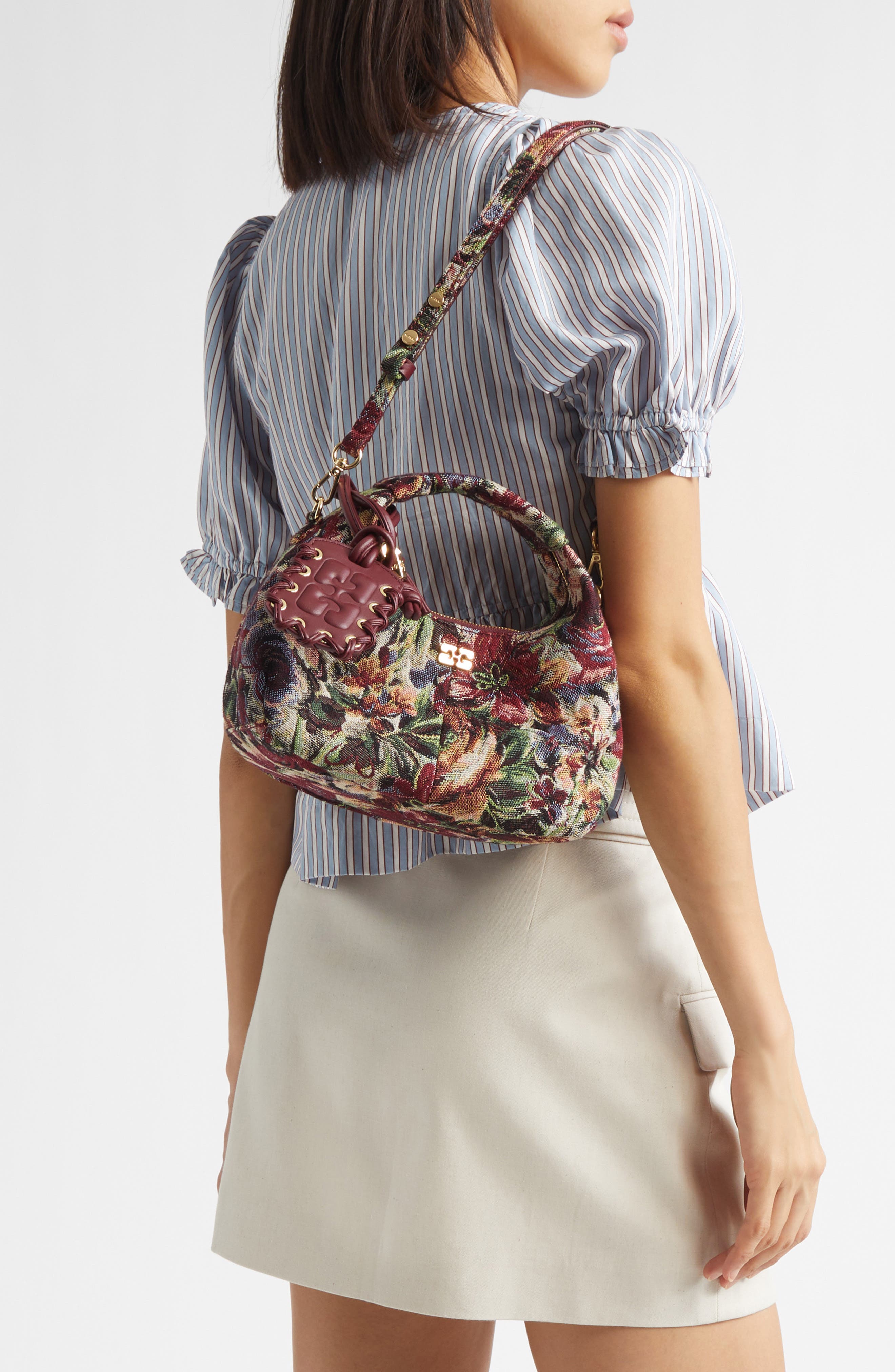 Ganni Mini Tapestry Hobo Bag, Alternate, color, 