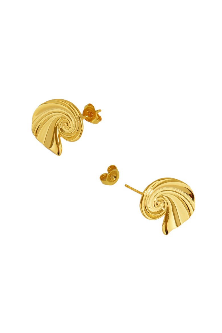 Waterproof Wave Stud Earrings, Alternate, color, Gold