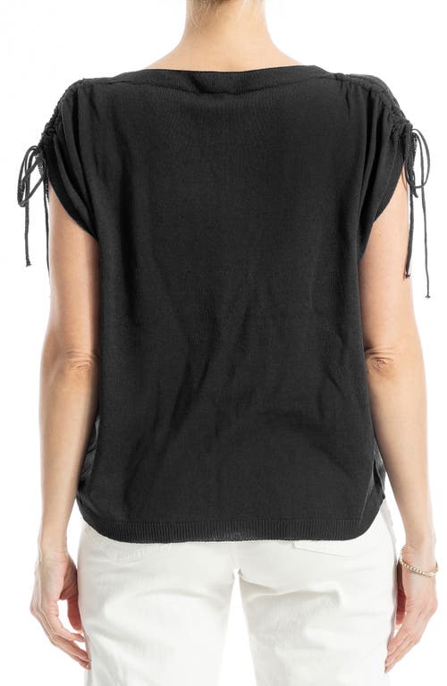 Max Studio Ruched Shoulder Short Sleeve Knit Sweater In Black