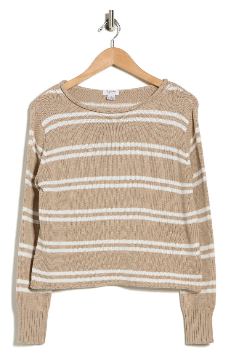 Vigoss Stripe Boat Neck Crop Sweater, Alternate, color, Oatmeal/ Creme