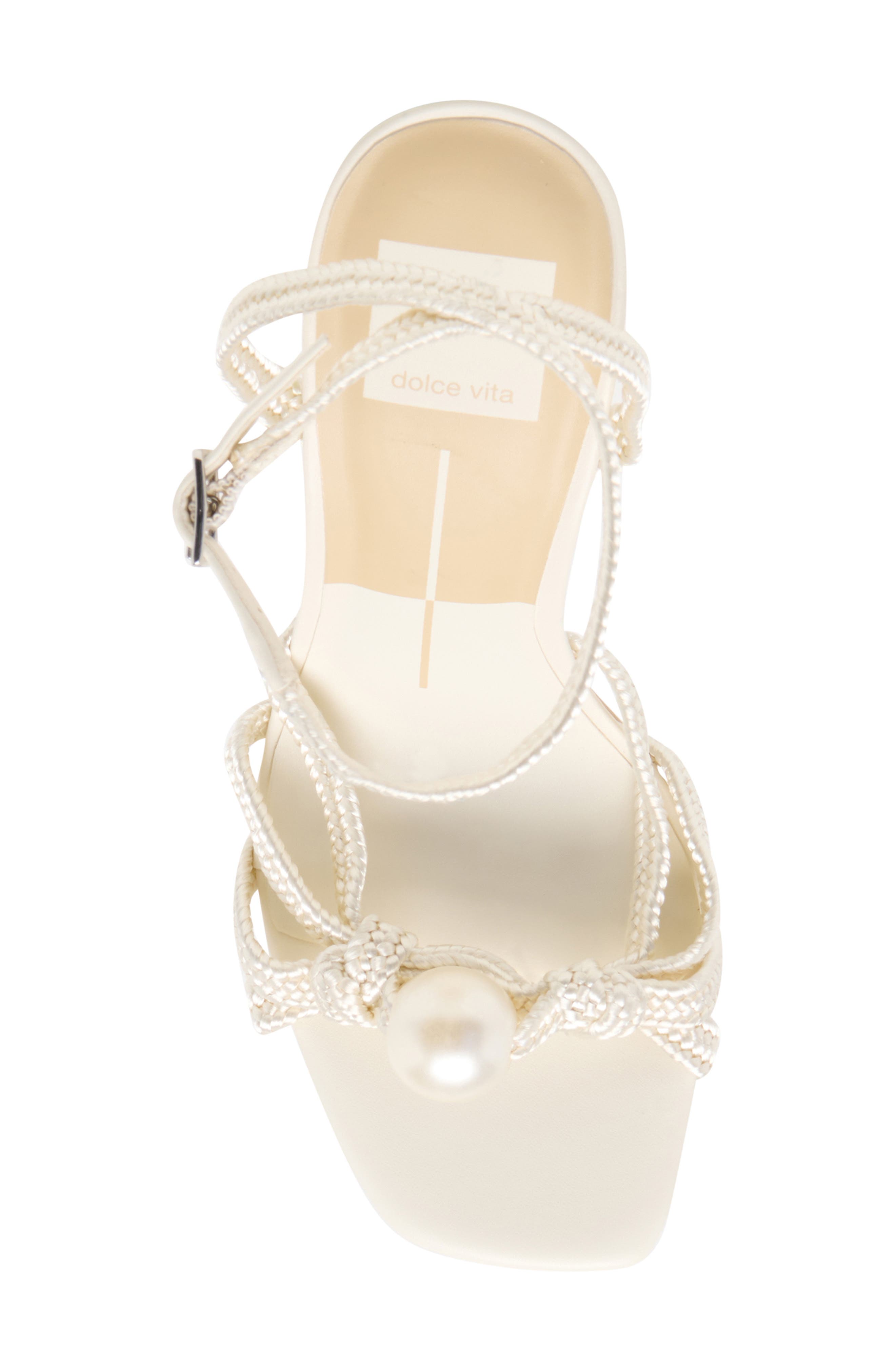 Dolce Vita Helle Faux Pearl Ankle Strap Sandal, Alternate, color, True White Satin