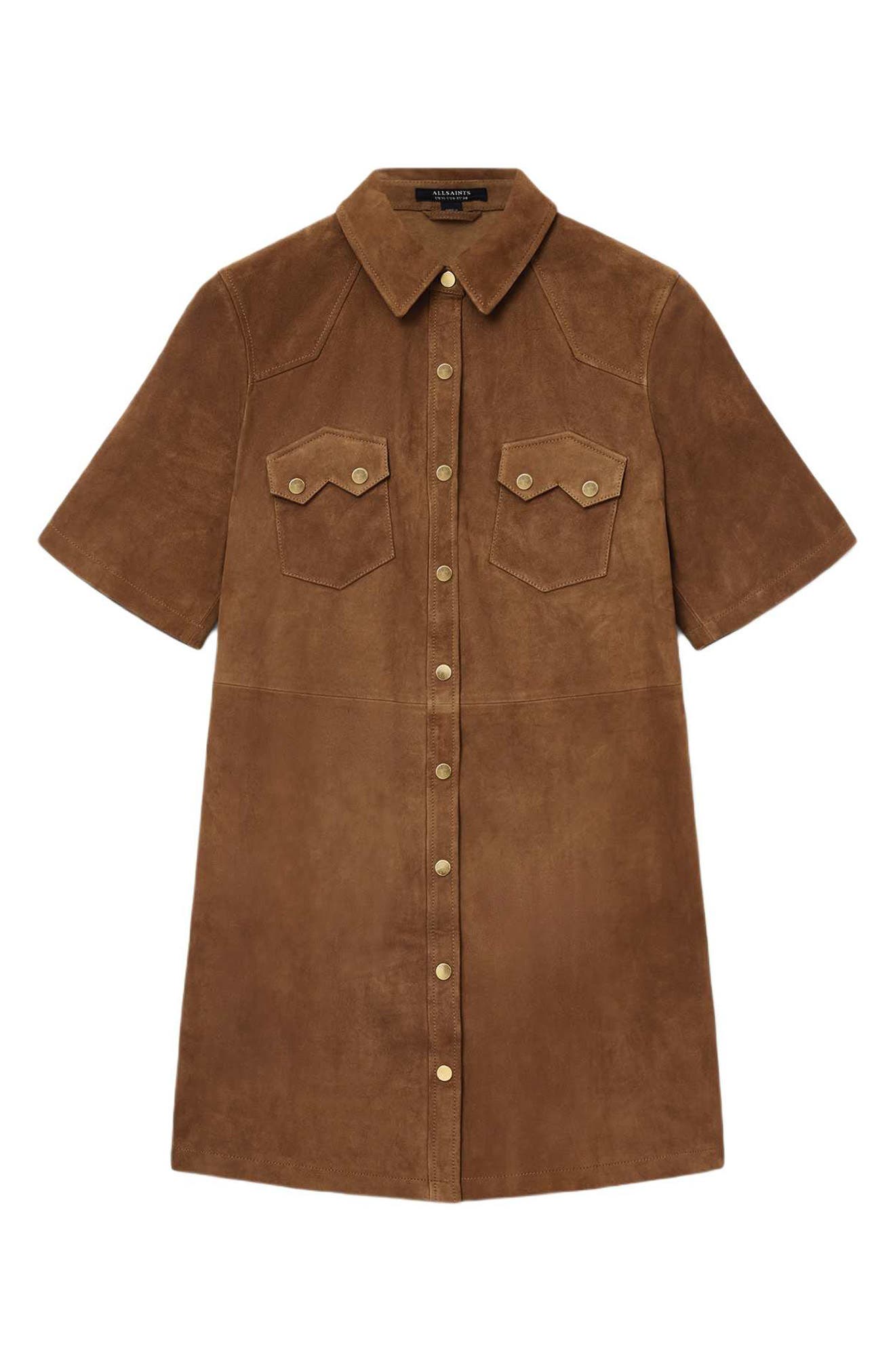 AllSaints Rock Western Leather Mini Shirtdress (Women) | Nordstrom