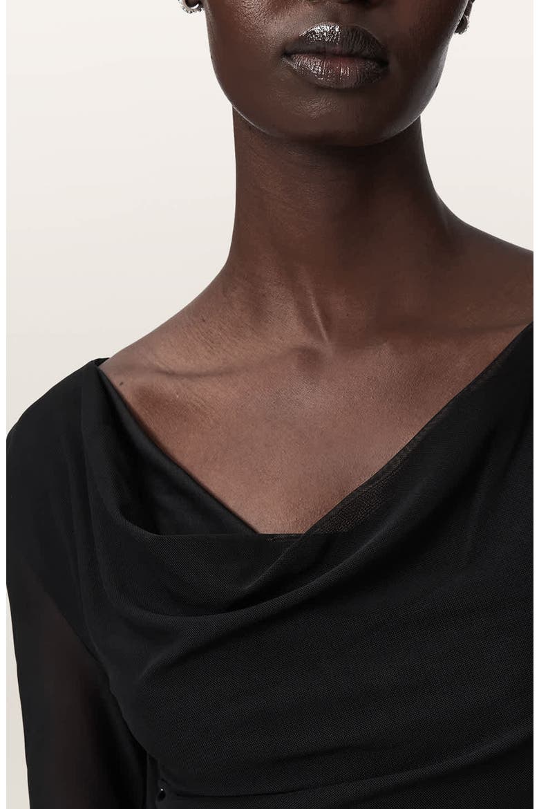 Loria Draped Cowl Neck Handkerchief Hem Dress, Alternate, color, BLACK