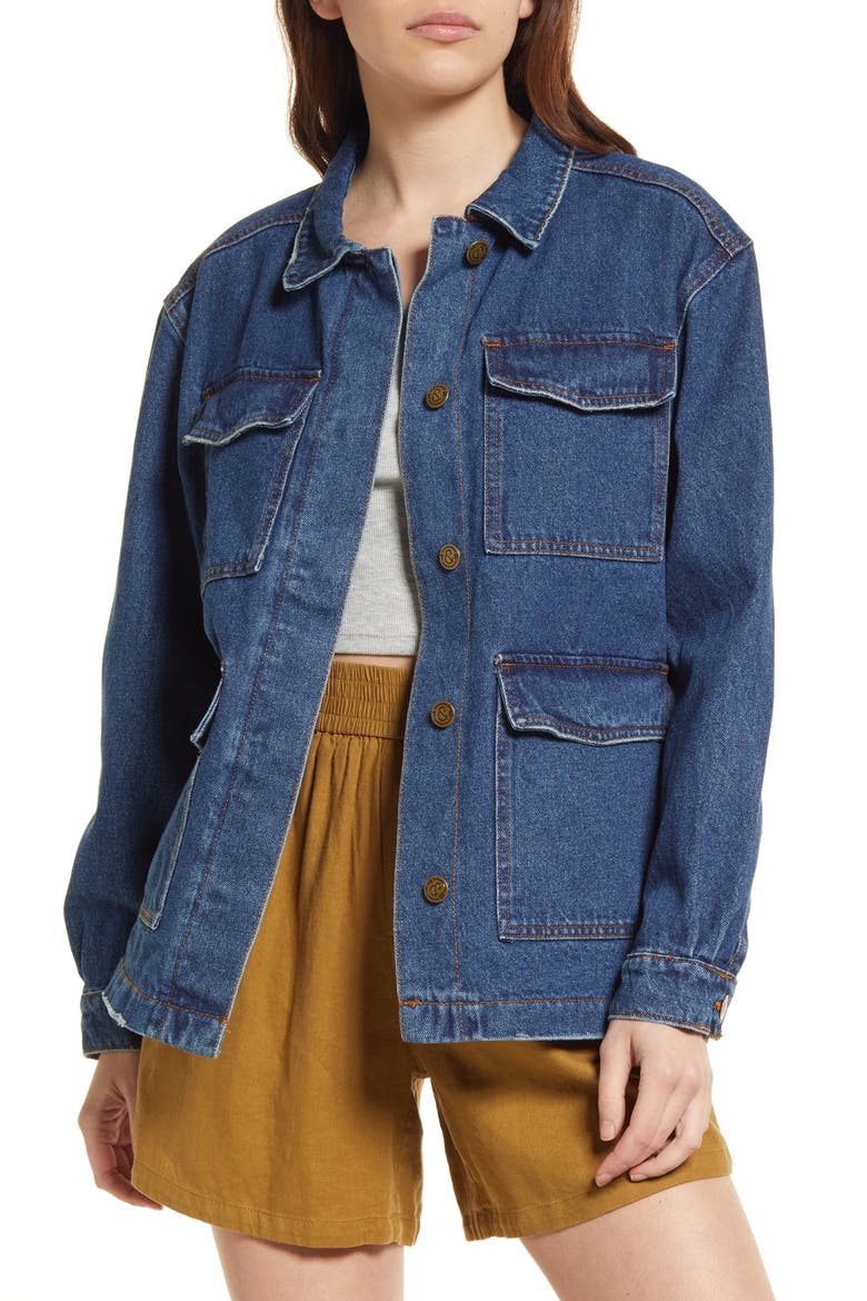 Cotton Denim Barn Jacket, Main, color, BLUE VINTAGE DARK