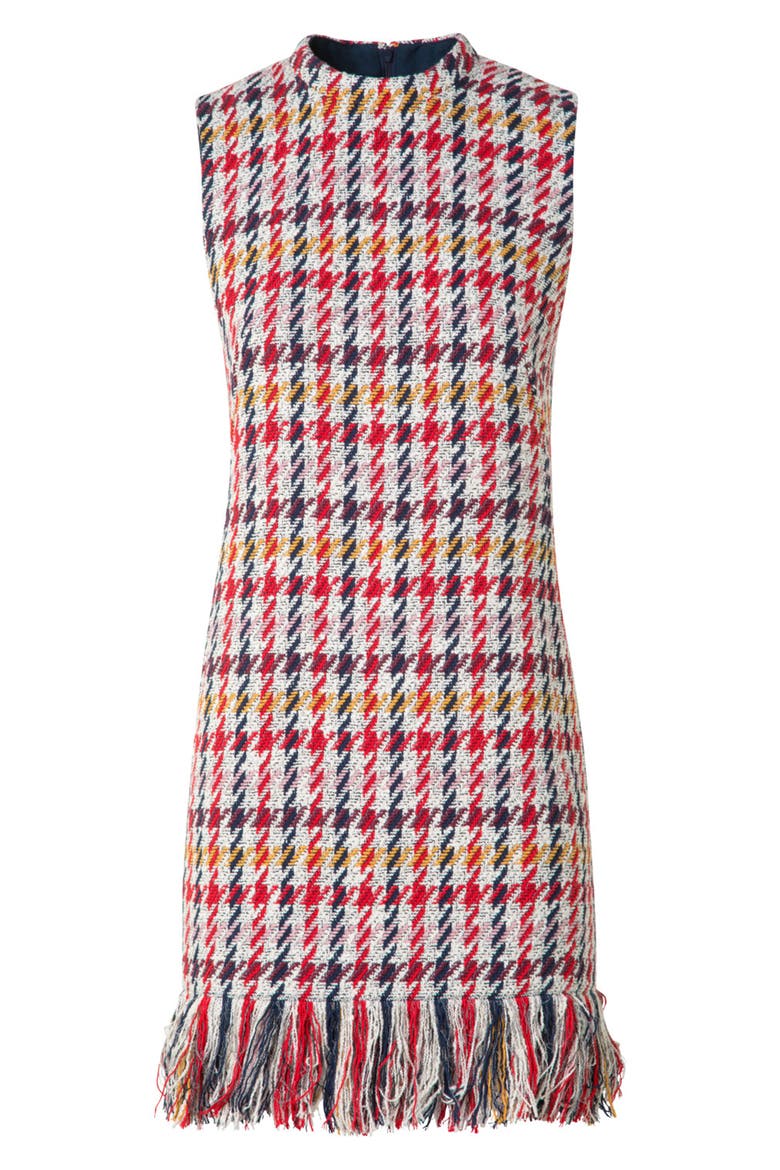 Check Tweed Fringed Sheath Dress, Alternate, color, MULTICOLOR