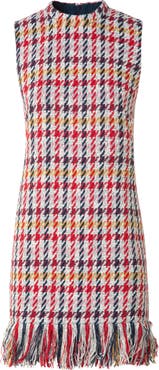 Akris punto Check Tweed Fringed Sheath Dress