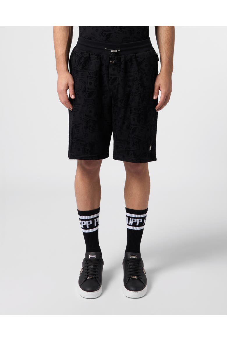 Fleece Shorts All-Over Dollar Skull Men, Main, color, black/black