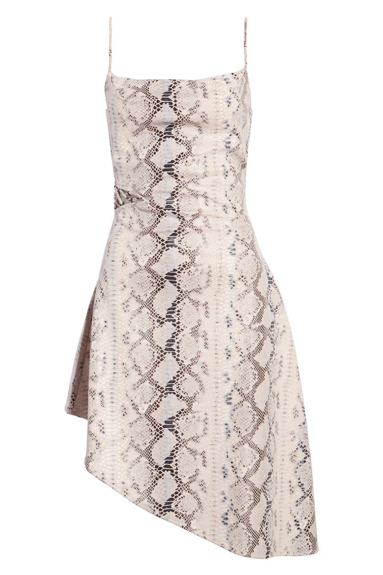 Snake Print Asymmetrical Cutout Slipdress, Alternate, color, BLUSH