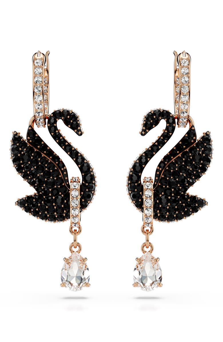 Swarovski Swan Crystal Drop Earrings, Alternate, color, Black