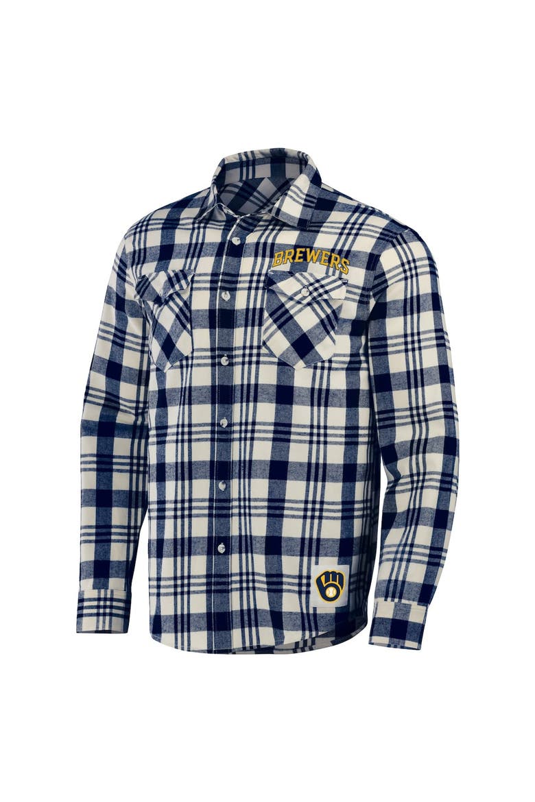 Men's Darius Rucker Collection by Fanatics Navy Milwaukee Brewers Plaid Flannel Button-Up Shirt, Alternate, color, Navy