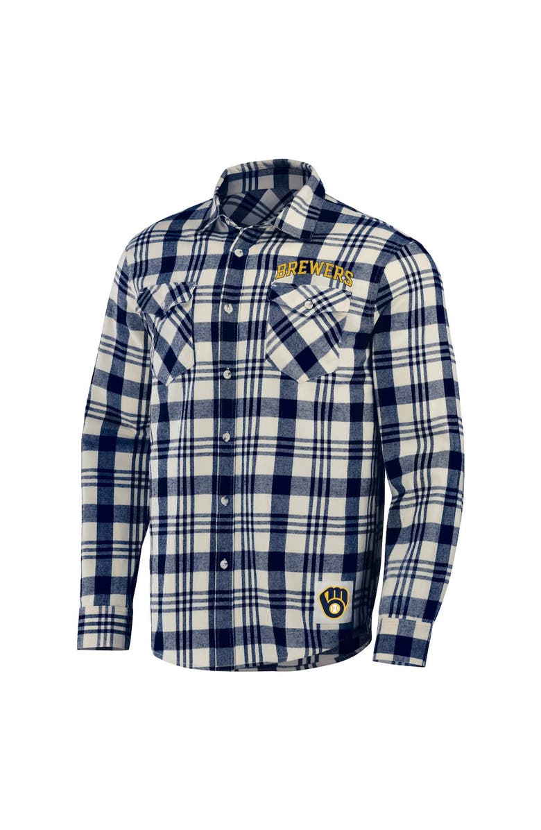 Darius Rucker Collection by Fanatics Men's Darius Rucker Collection by Fanatics Navy Milwaukee Brewers Plaid Flannel Button-Up Shirt, Alternate, color,