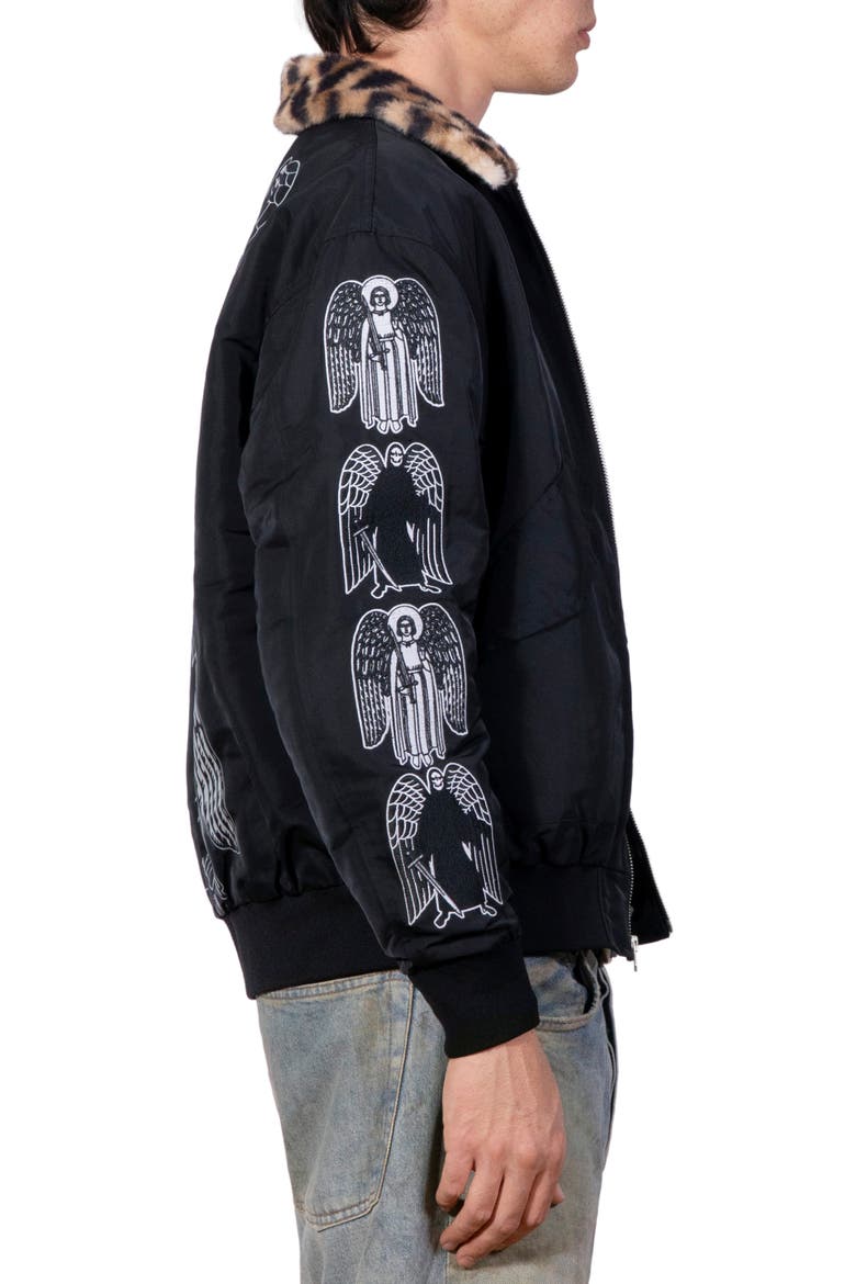 Angel Demon Embroidered Graphic Flight Jacket, Alternate, color, BLACK