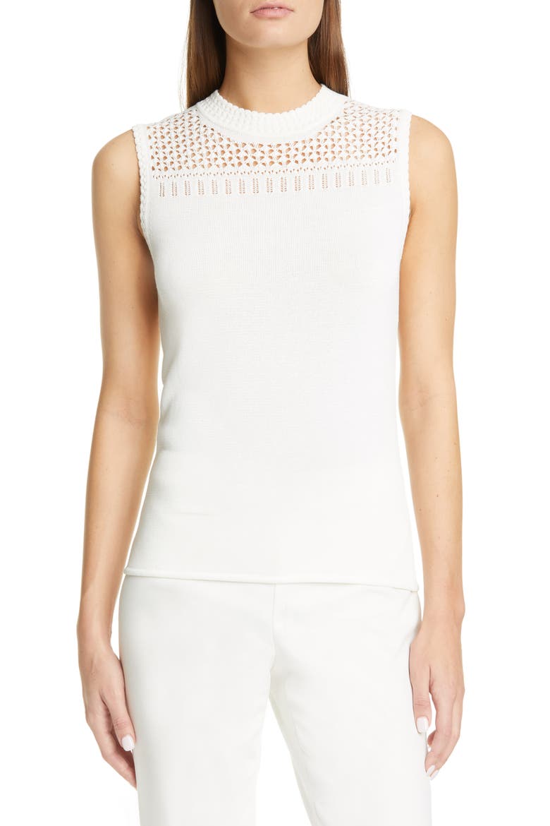 Mock Neck Pointelle Sleeveless Sweater, Main, color, WHITE