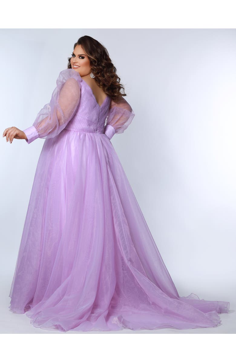 Johnathan Kayne for Sydney's Closet Organza Pouf Sleeve V-Neck Pleated Plus Size Evening Gown, Alternate, color, Lilac