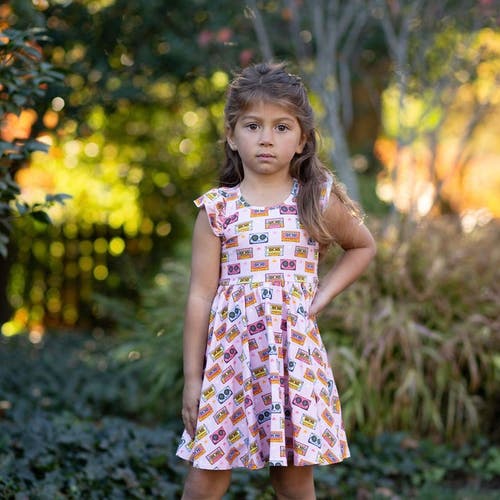 Worthy Threads Girls Racer Back Dress In Cassettes & Stars